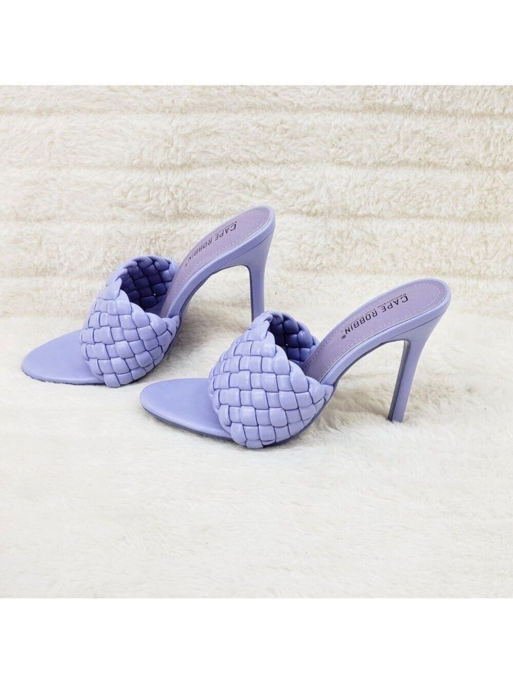 Slip On Lilac Purple Open Toe Weave Strap High Heel Clogs Mules Slides Anson